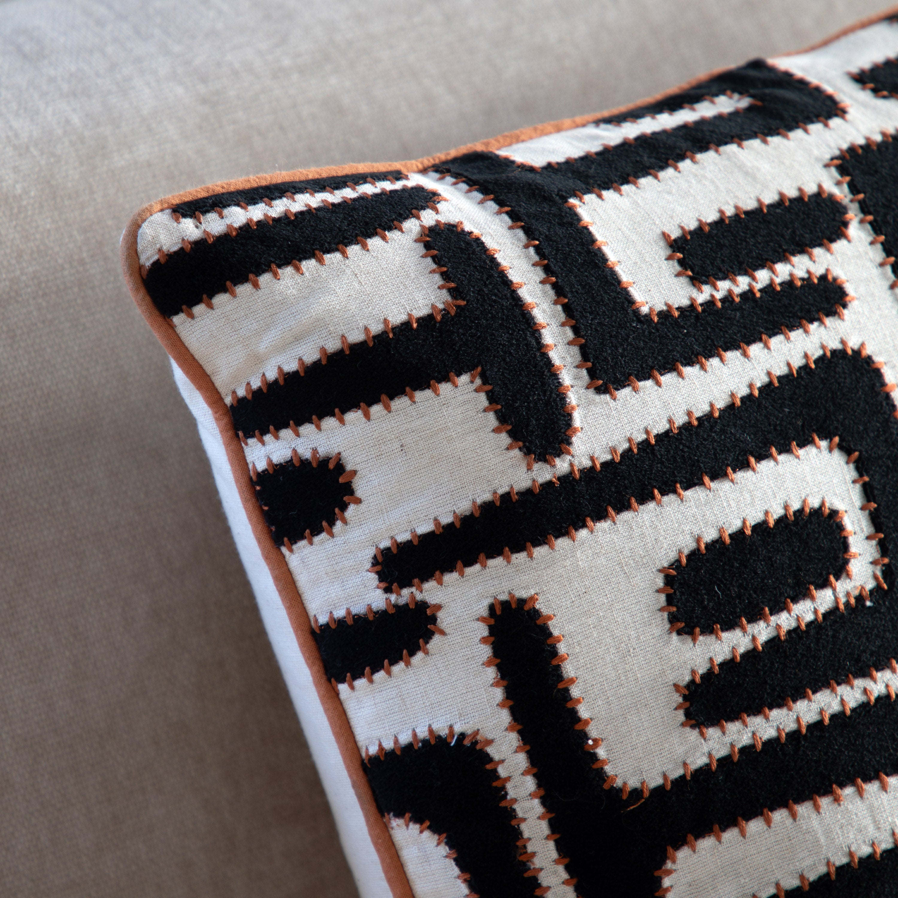 Oskar Applique Black & White Square Cushion